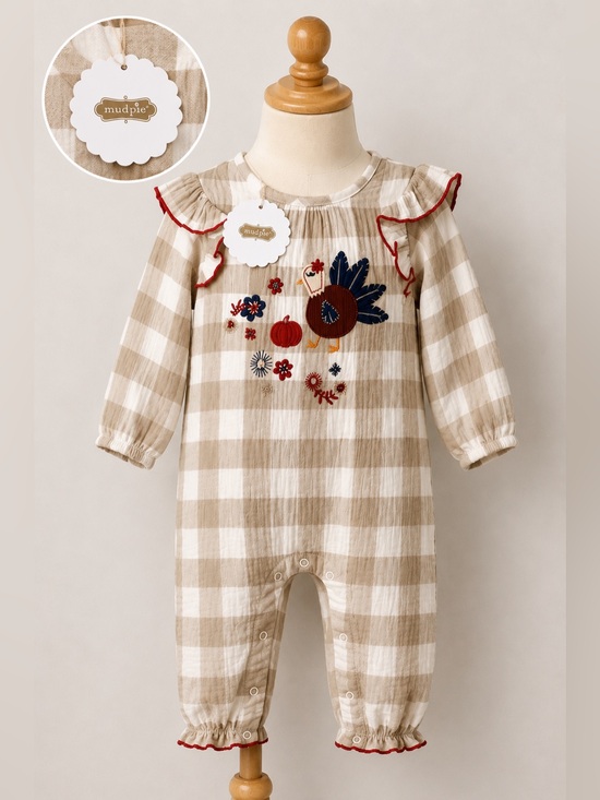 Mud Pie Other - Mud Pie Baby Girls Thanksgiving Cream Turkey Applique One-Piece bodysuit​​​